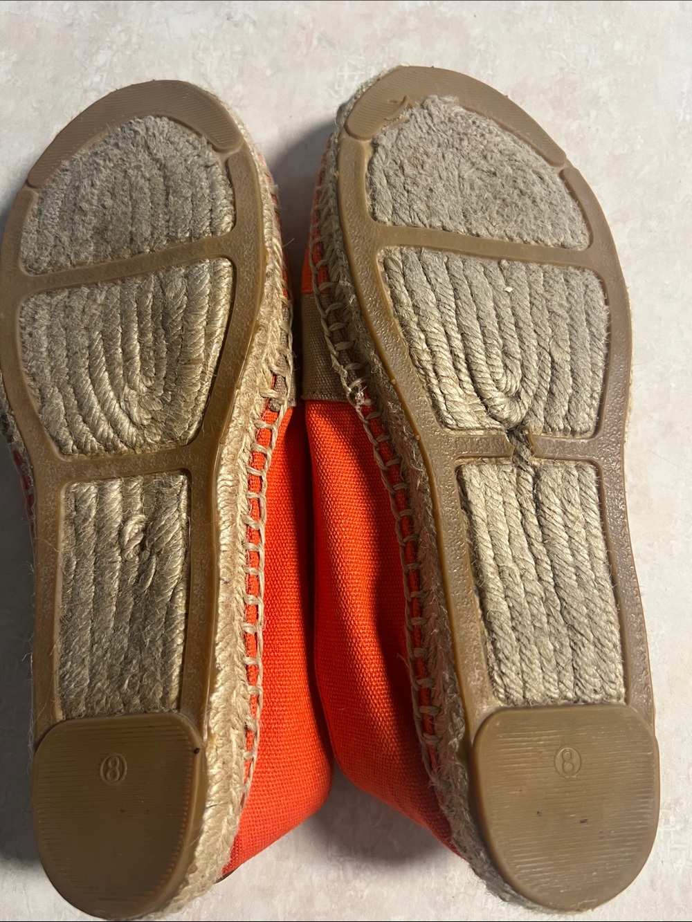 Tory Burch Orange Canvas Espadrilles with Tan Trim & Logo Medallion - Picture 5 of 7